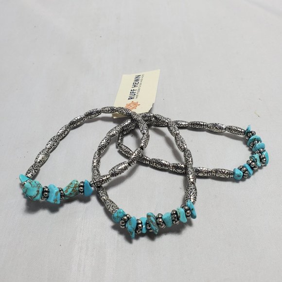 Ruff Hewn Three Silverstone Turquoise Beaded Stretch Bracelet - Picture 3 of 5